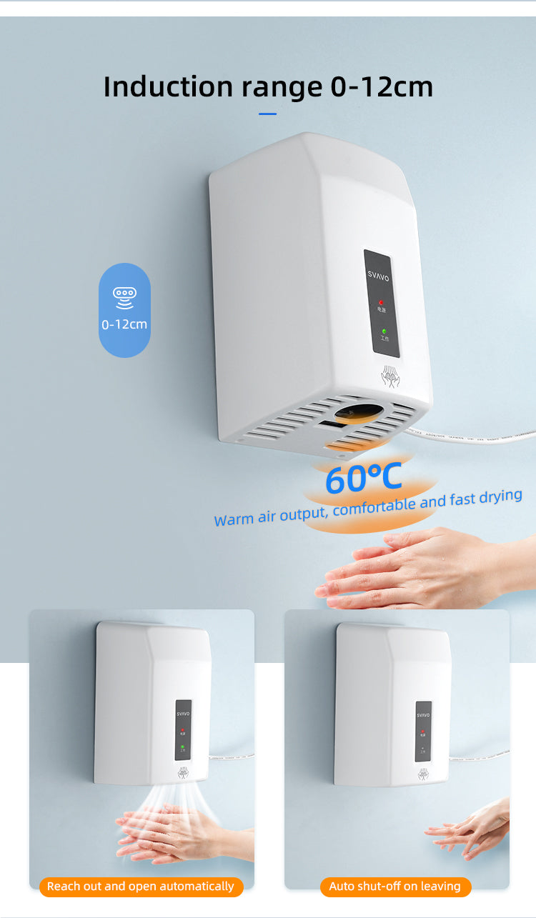 VX280 commercial wall-mounted fully automatic hand dryer contact-free high-speed fast drying hands-free electric induction hand dryer