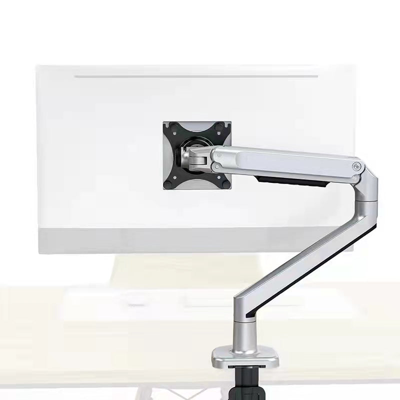 Ergonomic Articulating Desktop Stand Silver Pneumatic VESA 34" Monitor Arm High Load Stand Support