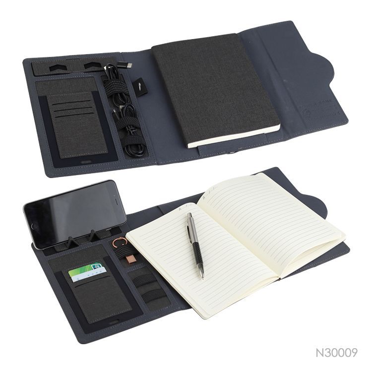 PU leather notebook with 5000mAh power bank wireless charging A5 notebook gift