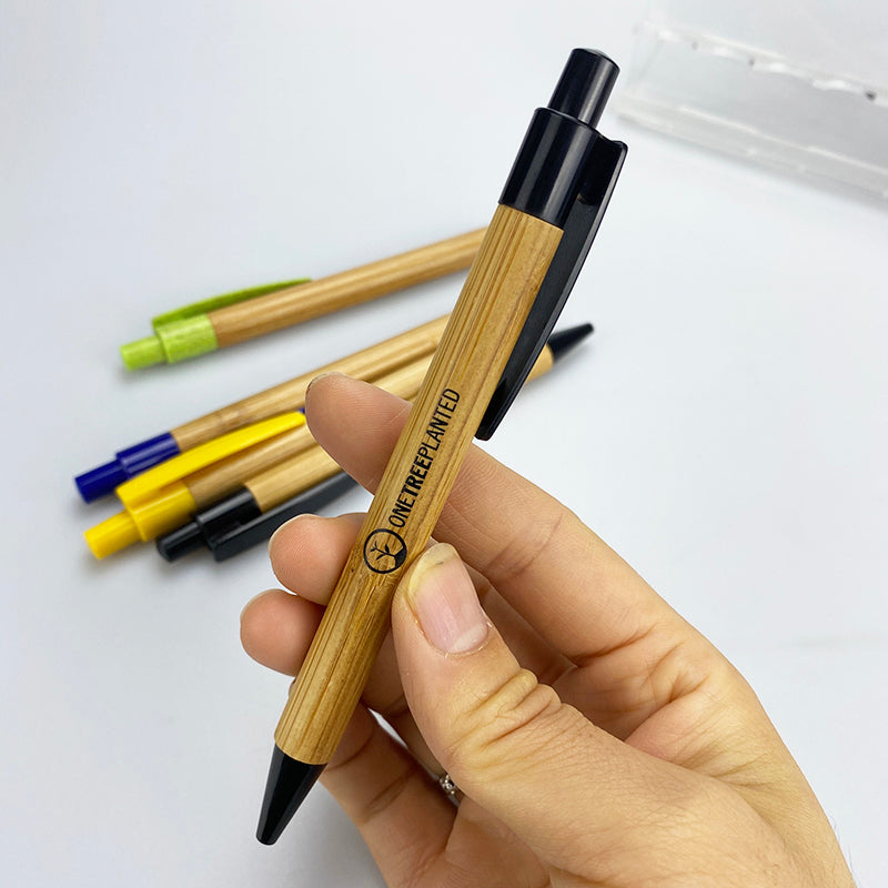促銷定制LOGO 竹木生態筆帶塑料夾