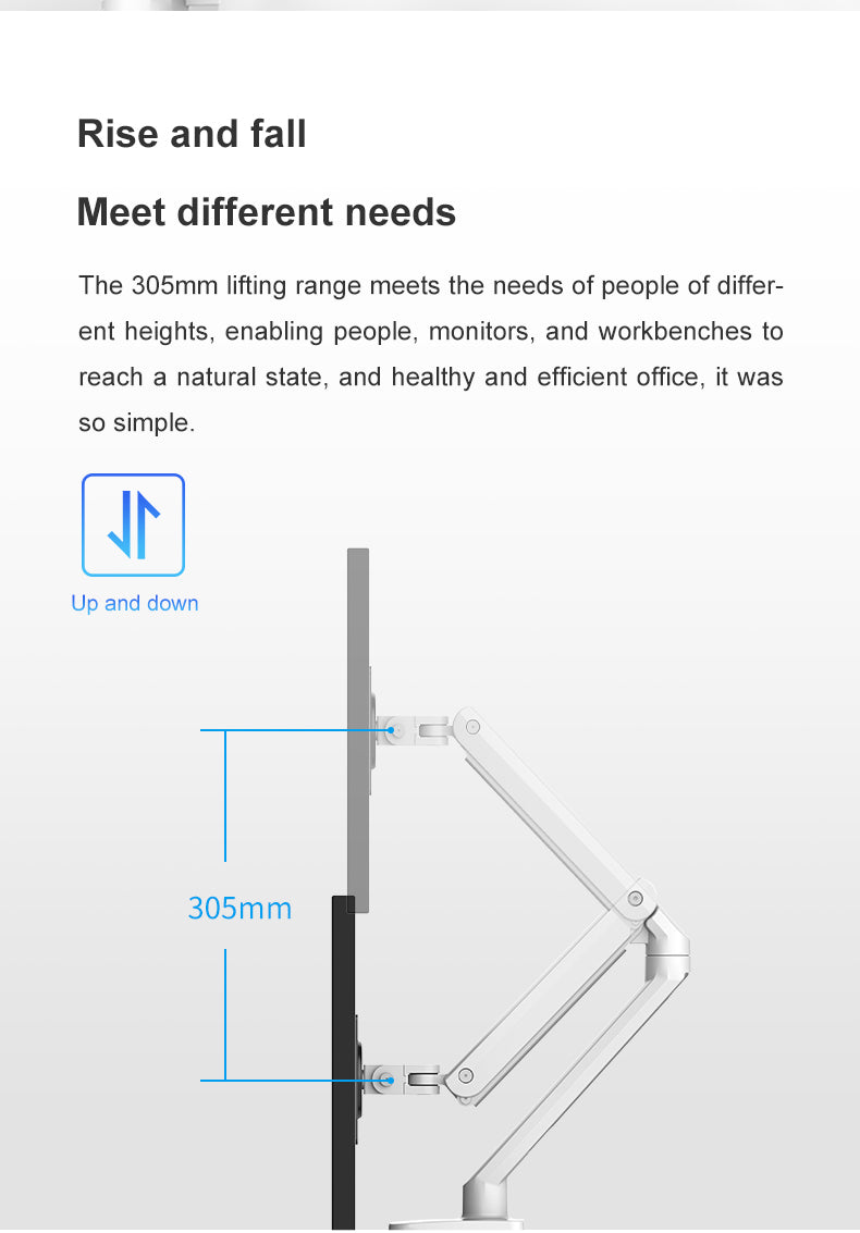 可調節顯示器搖臂 氣彈簧安裝雙顯示器電腦支架
