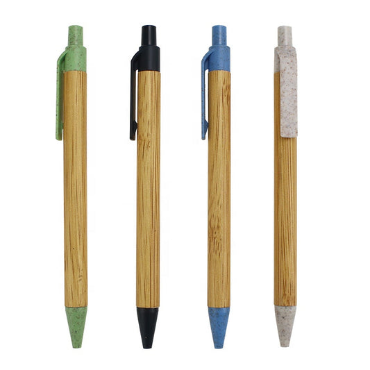 Promotional customized LOGO recycled bamboo pattern paper roll ecological pen biodegradable clip