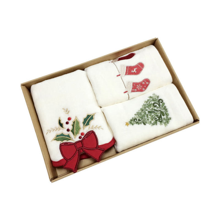 Gift Christmas embroidered cotton towel set