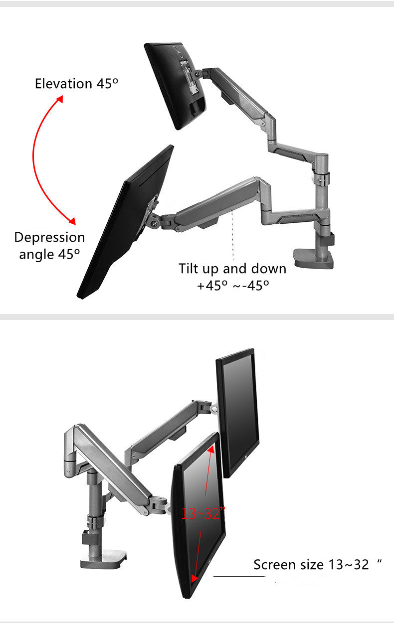 Computer screen with C-clip 100*100 LED dual monitor arm mounting desktop stand suitable for 10"-32"