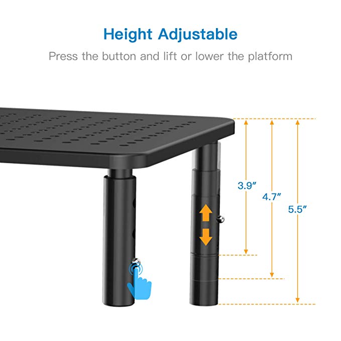 3 Height Adjustable Monitor Stand Ergonomic Metal Monitor Lift Stand for Laptops, Computers, iMacs, PCs, Printers, Desktops