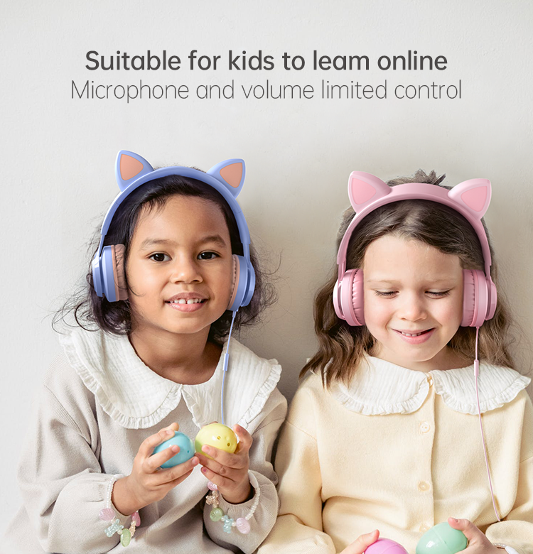 Cute Cat Ears Children's Microphone Line Control Headphones Online Class Headphones EP08