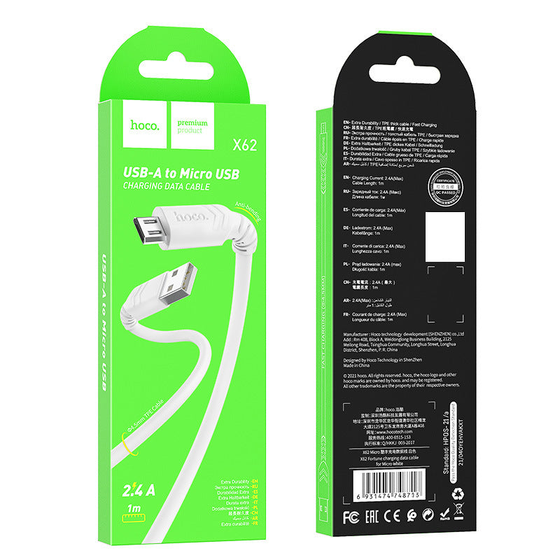 HOCO X62 charging data cable is suitable for Apple Android type-c mobile phone 5A elastic fast charging cable