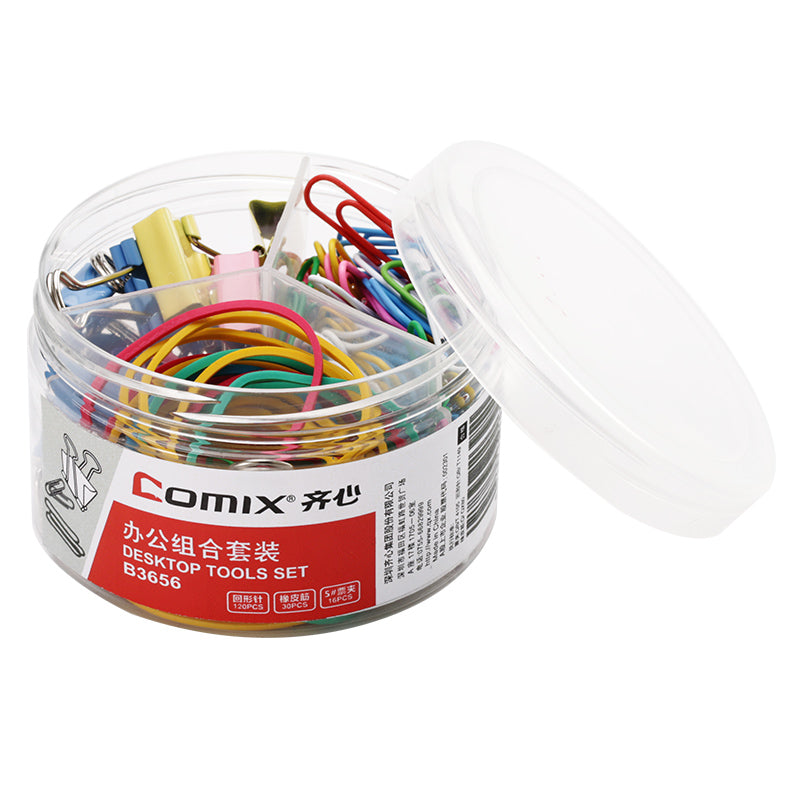 Comix  長尾夾 票夾回形針工字釘 橡皮筋 多功能套裝 B3645