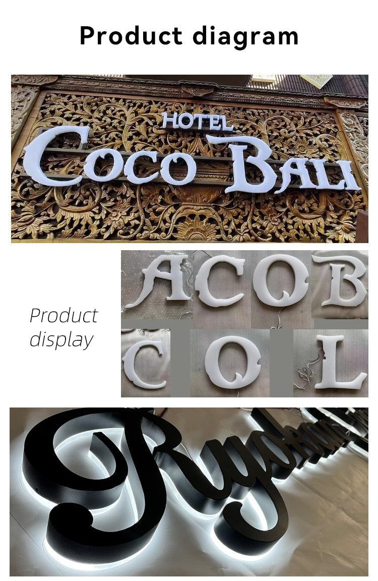 Outdoor LED Lighting Wall Metal Acrylic Shop Sign Customization