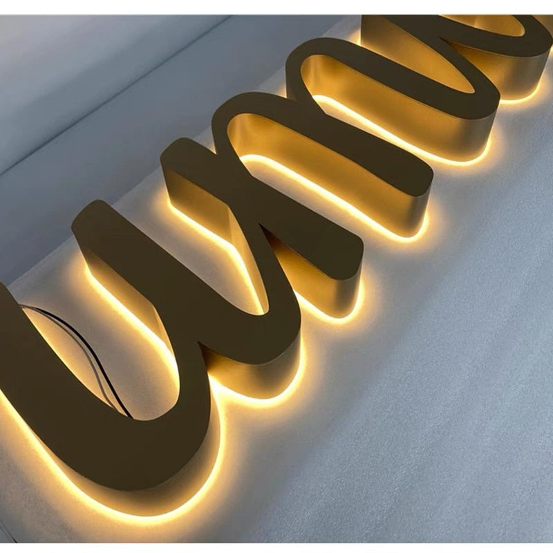 銀色背光 商業 LED 標誌 金屬牆字母