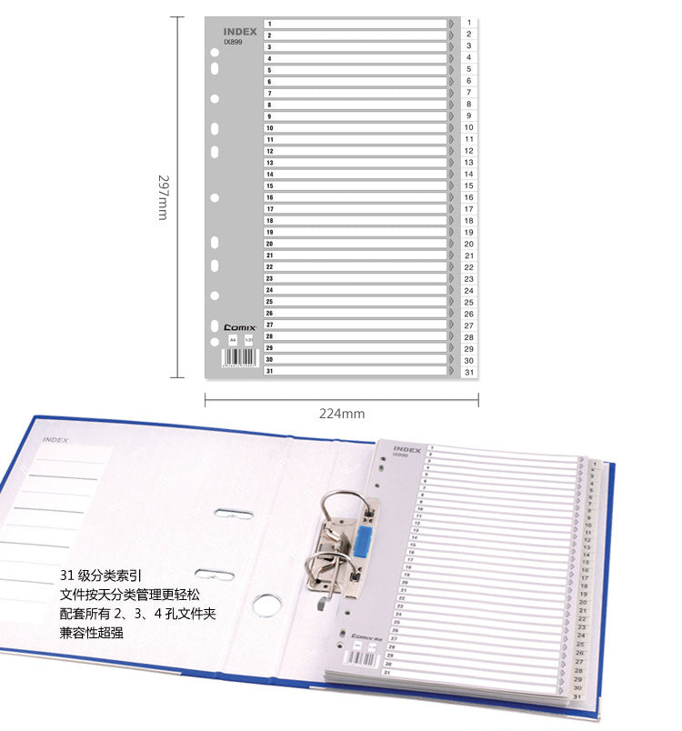 Comix A4分11孔 紙彩色塑質分類目錄索引紙 IX901