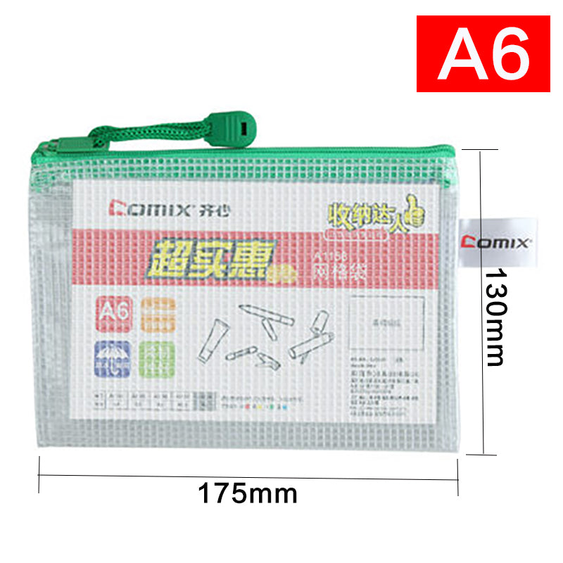 Comix A4 PVC material mesh zipper document bag A1154/1155/1156/1157/1158