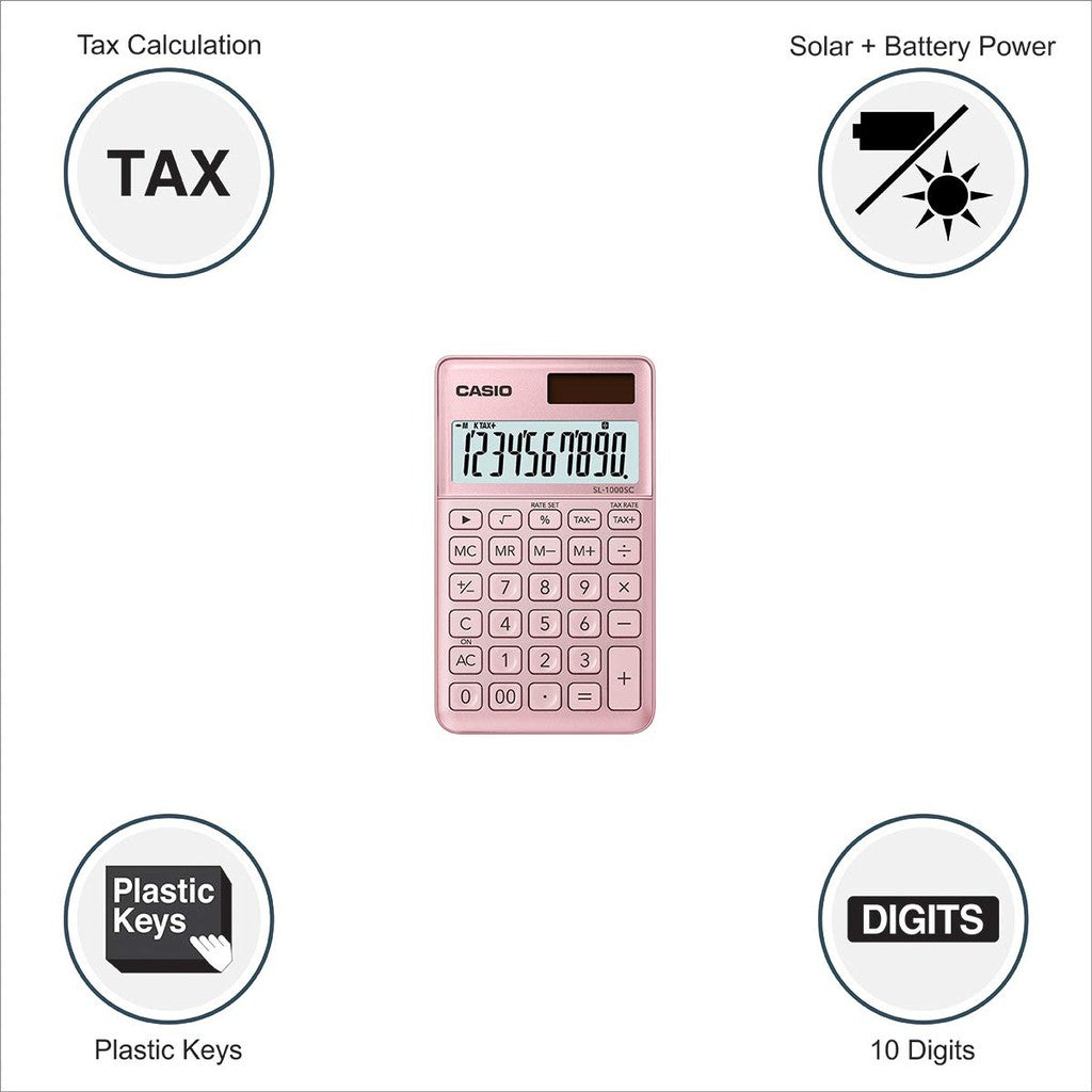 Casio SL-1000SC pink fashionable metal 10-digit travel series calculator