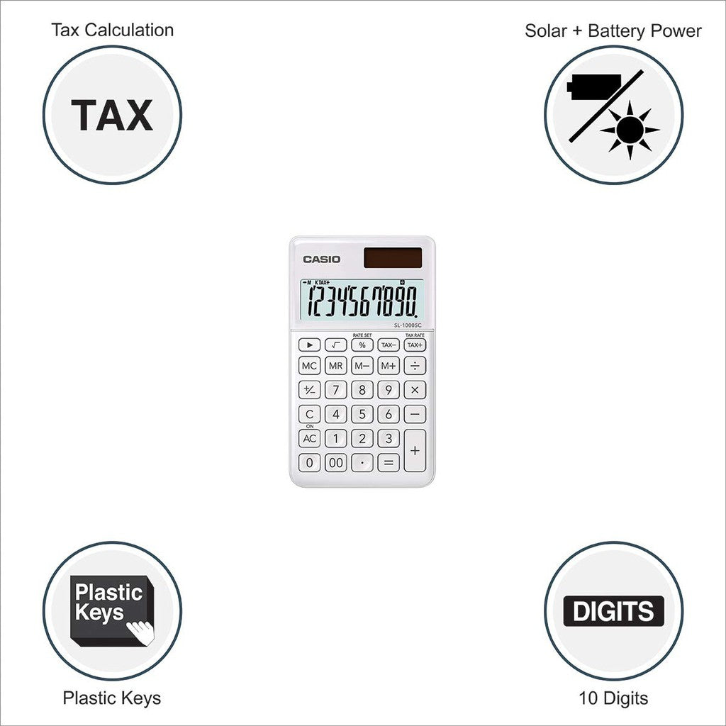 Casio SL-1000SC white calculator stylish metal series 10-digit travel calculator