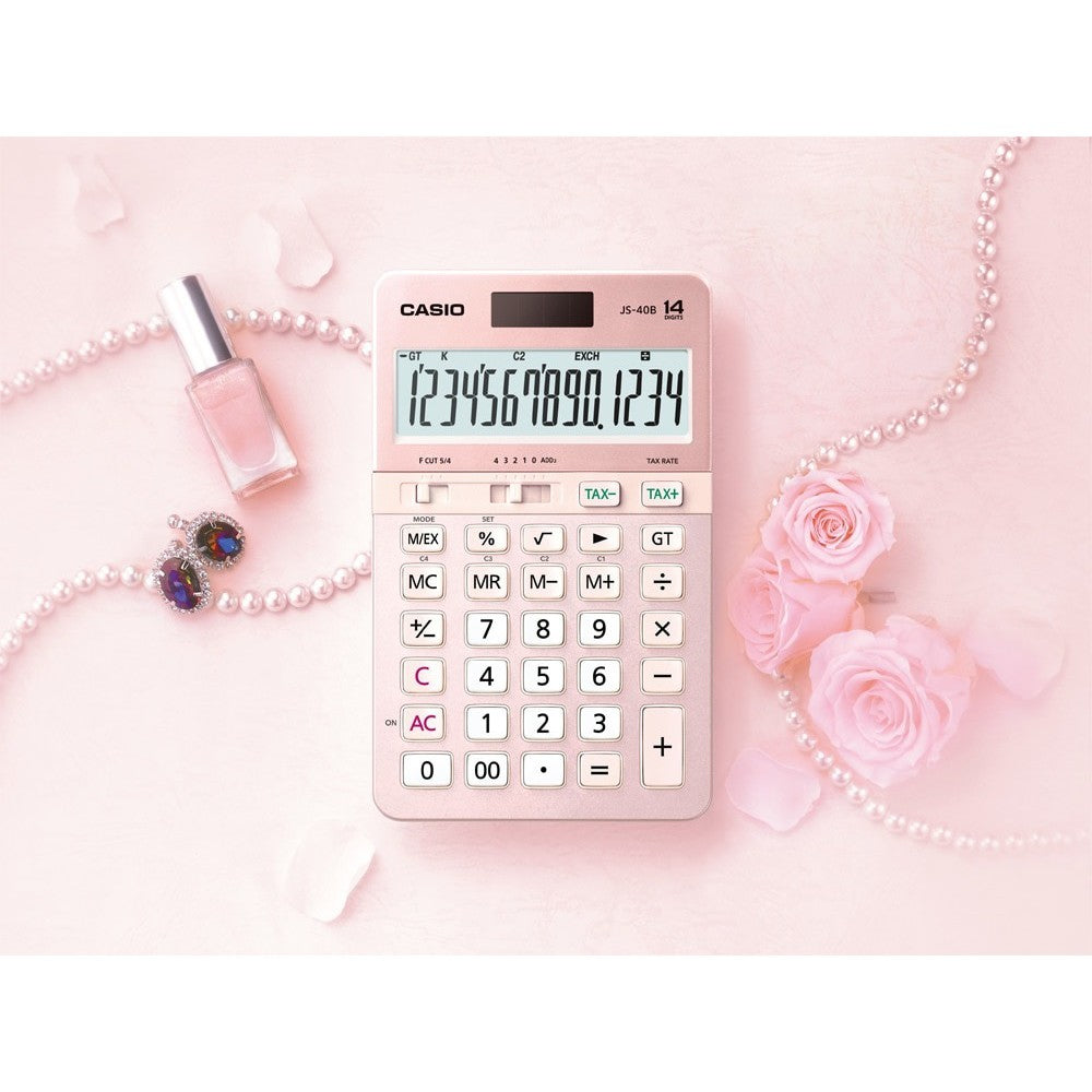 Casio JS-40B pink 14-bit heavy-duty office calculator