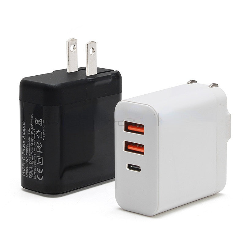 Three-port PD charger 18W Type-C +5V2.4A suitable for iPhone Apple tablet iPad fast charging head