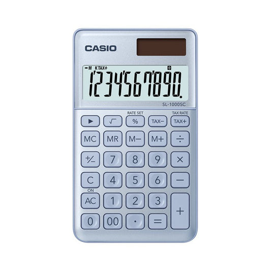 Casio SL-1000SC Blue Calculator Fashion Metal Series 10-Digit Travel Calculator