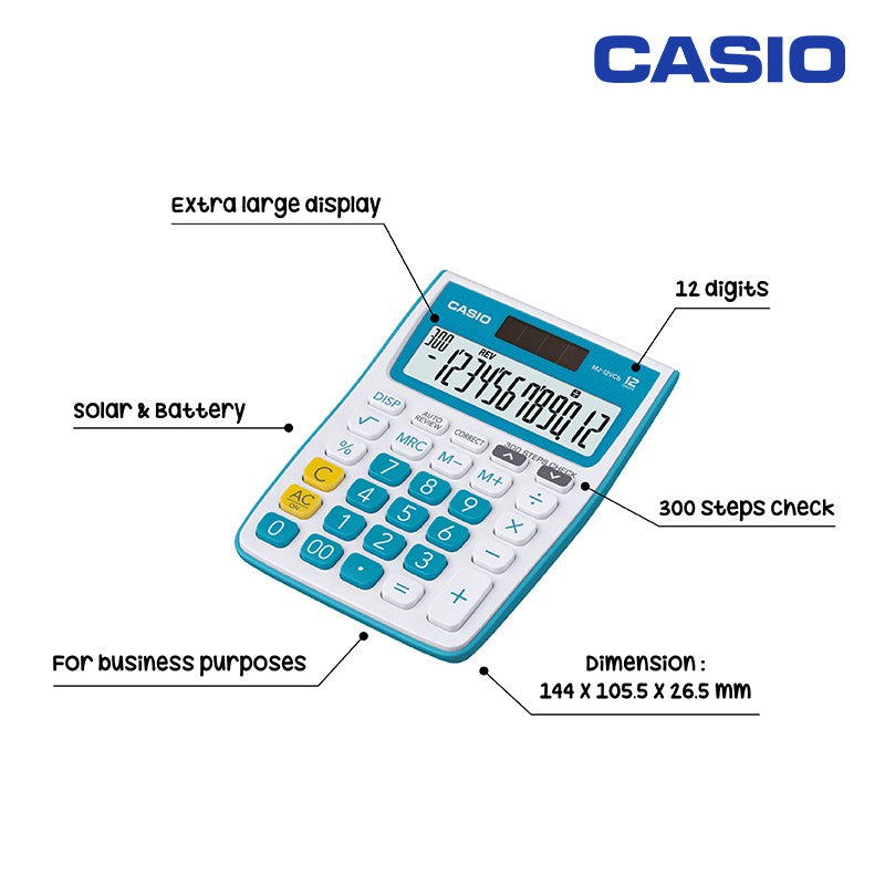 Casio MJ-12VCB Blue Shop Trade Calculator 12 Digit Function