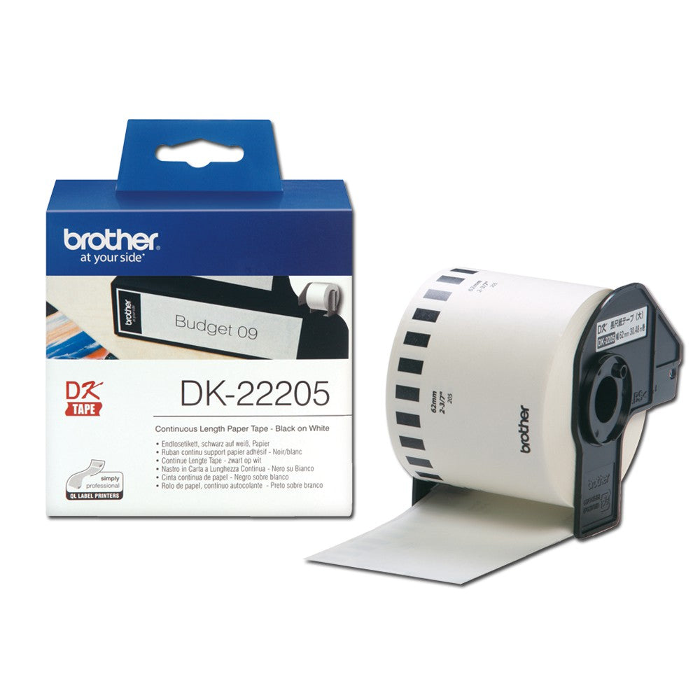 Brother original continuous label tape DK-22205 (62mm white background black text 30.48m)