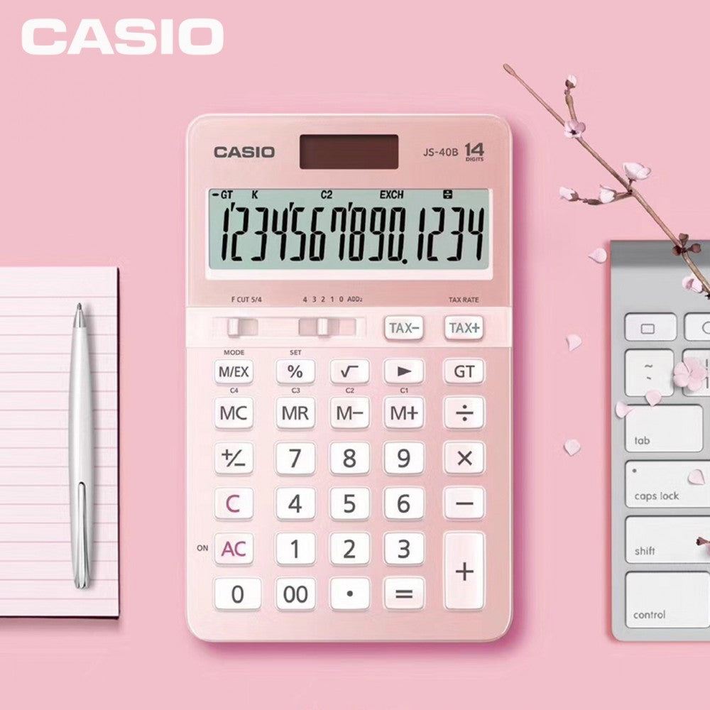 Casio JS-40B pink 14-bit heavy-duty office calculator